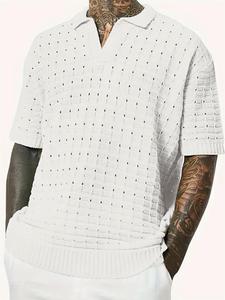 Men's Regular Fit Solid Color Polo Shirt, Casual Short Sleeve V Neck Top for Summer, Fashion Men's Clothes for Daily Wear, Gamis