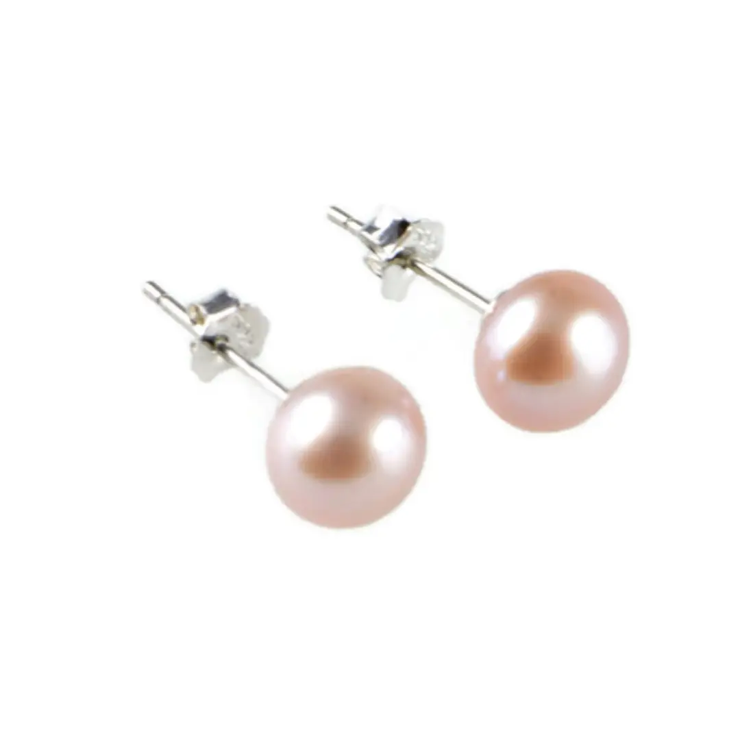 Freshwater Pearl Stud Earrings – AAA 6mm Lavender Cultured Pearls, 925 Sterling Silver, Energy Healing Jewellery, Elegant Gift for Women – AqBeadsUk