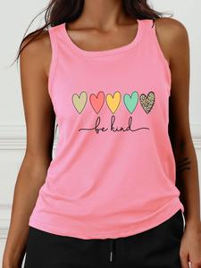 Women's Letter & Heart Print Sports Tank Top, Casual Sleeveless Round Neck Top for Yoga Gym Workout, Ladies Sportswear for All Seasons, Womenswear, Tanktop