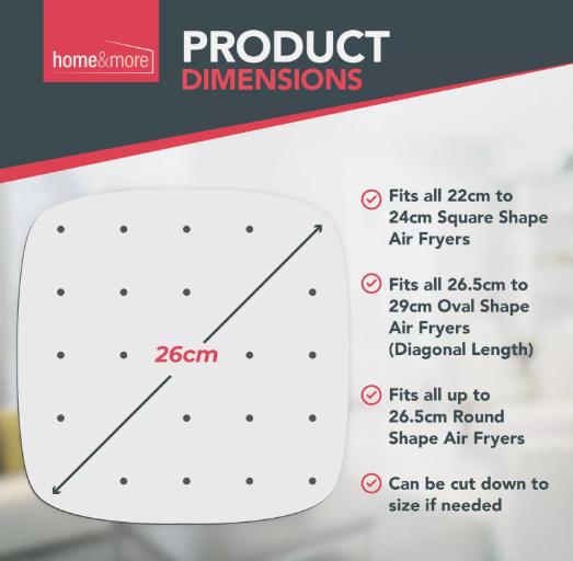 100 Perforated Air Fryer Liners 26cm | Square Disposable Parchment Baking Paper 1