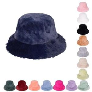 Findfashion Women's Fluffy Trim Thick Faux Fur Large Brim Bucket Hat Winter Warm Gift For Ladies