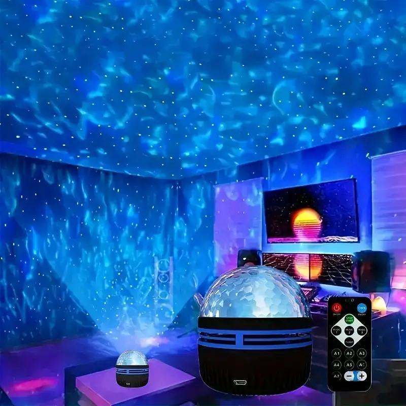 Starry Sky Projector Night Light, USB Powered Wave Projector Night Light with Remote Control, Decorative Light for Home Bedroom Party Festival, Gifts for Men 0