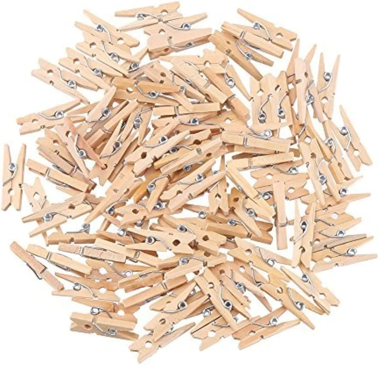 100 Pieces Mini Wooden Pegs Clips Photo Pins Coloured Craft, Natural Decor Stainless