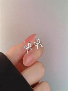 S925 Sterling Silver Bowknot Design Stud Earrings, Elegant Jewelry for Women for Party, Daily Clothing Decor, Trendy All-match & Exquisite Jewelry for Birthday Gift