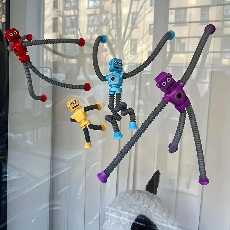 A Set of 12 Elastic Robot Toys with Suction Cups, Available in Four Colors, Perfect for Stress Relief Or As Decorative Items for The Home, Making Them a Great Gift. 3
