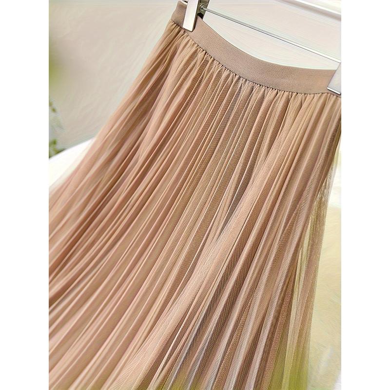 Polly Pocket Skirt Women'S Chic A-Line Pleated Skirt, 100% Polyester Knit Fabric, Solid Color, Elastic Waist, All-Season, Breathable Mesh Lining, 24g/m² - Elegant Midi Skirt 6