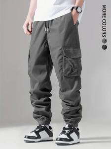 Men's Solid Flap Pocket Drawstring Waist Cargo Pants, Regular Fit Casual Comfy Jogger Pants for Daily Wear, Men's Trousers for Fall