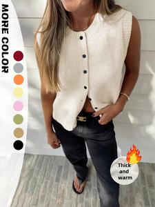 Women's Plain Button Sweater Vest, Casual Sleeveless Round Neck Knit Top for Spring & Fall, Fashion Women's Knitwear for Daily Wear