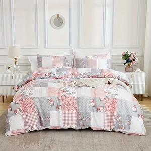 Floral Patchwork Print Duvet Cover Set, 3 Counts/set Including 1 Count Duvet Cover & 2 Counts Pillowcase without Filler, Soft Comfortable Bedding Set, Christmas Gifts, Christmas Decorations, Stocking Filler
