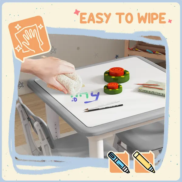 AIYAPLAY 3 Pcs Height Adjustable Kids Table and Chair Set for Playroom - Grey 2