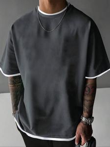 Men's Solid Color Top Stitching Short Sleeve Tee, Regular Fit Casual Fashion Comfy Round Neck T-shirt for Summer, Men's Clothes for Daily Wear