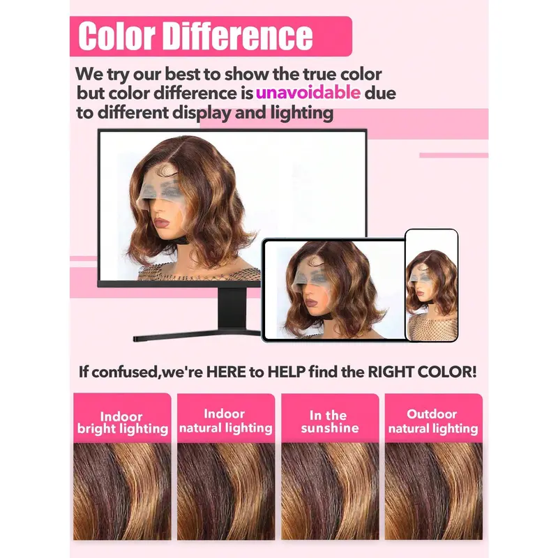 Highlight Short Body Wave Bob 13X4X1 T Part Lace Wigs Ombre Real Colored Human Hair Lace Frontal Closure Wigs For Women With Front Baby Hair Pre Plucked Natural Hairline Wig 4