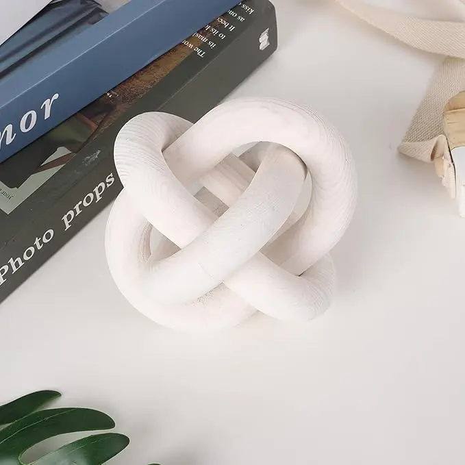 Hand Carved Wood Art Craft Decorative Chain Knot Ornament for Rustic Tray Shelf Table Decor 5