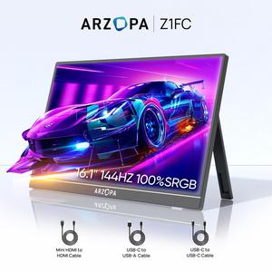 ARZOPA Z1FC Portable Monitor, 16.1 inch 144Hz 1920×1080P FHD 100% SRGB IPS Monitor Screen with HDMI/Type-C/USB-C Connection, Dual Built-in Speaker for Laptop/PC/Mac/PS3/PS6/Xbox/Phone, Gaming Portable Monitor Screen, Mens Gifts, New Year Gift