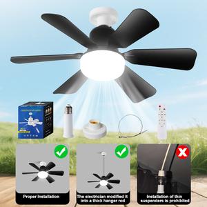 16.5/20.5 Inch Socket Fan Light with E27 Base, Remote Control Ceiling Fan, 3 Speeds, Adjustable Colors, Ideal for Bedroom Living Room Kitchen Garage