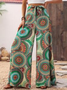 Women's All Over Print Wide Leg Pants, Boho Casual Comfy High Waist  Trousers for Daily Wear, Ladies Bottoms for Summer