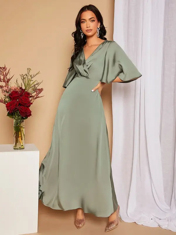 Belle Cut Out Tie Back Butterfly Sleeve Satin Bridesmaid Dress 5