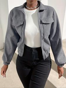 Women's Solid Color Jacket, Casual Long Sleeve Zip Up Fashion Casual Outerwear for Daily Wear, Ladies Clothes for All Seasons, Coats