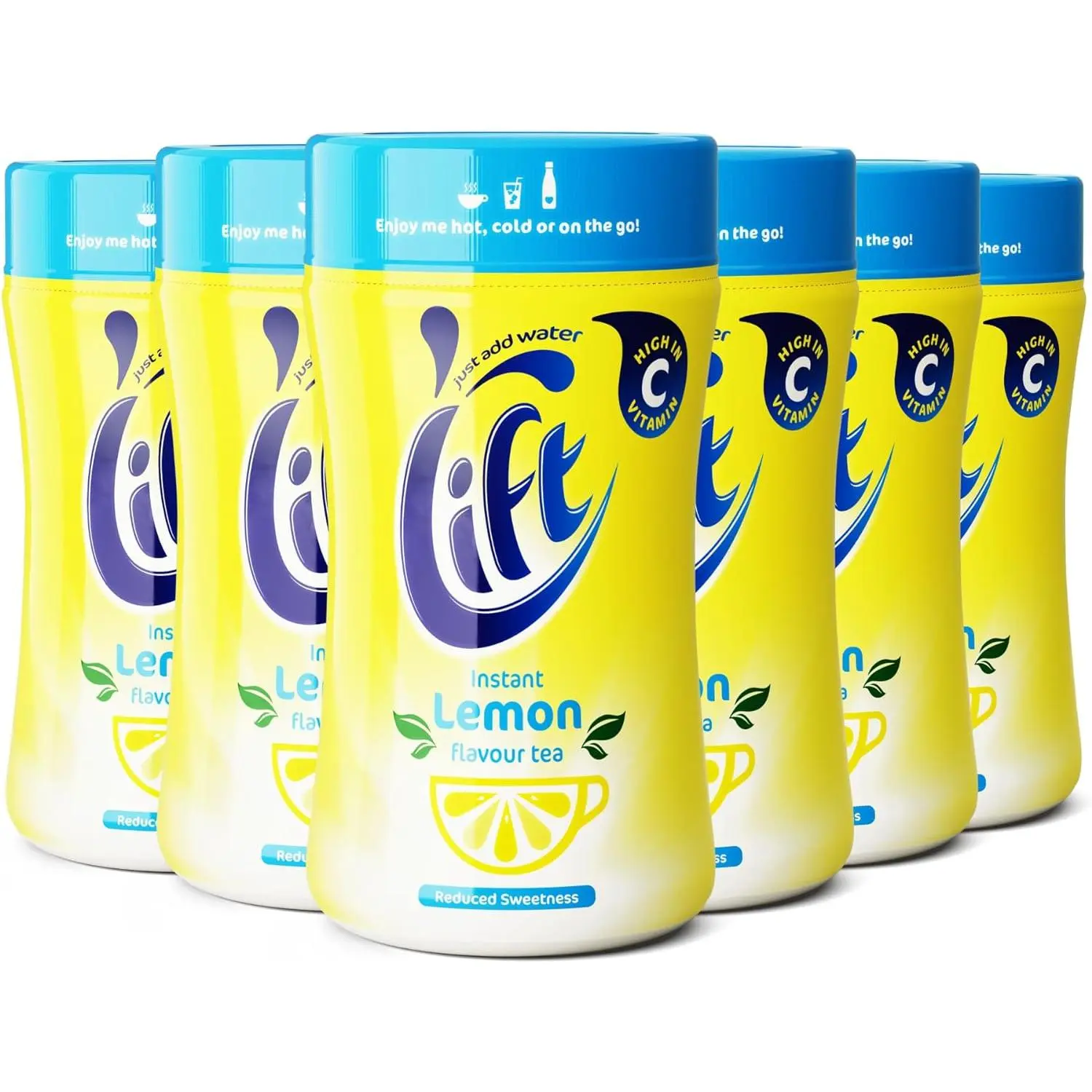 Instant Lemon Tea with Reduced Sweetness | Enjoy Hot or Iced Lemon Tea | Multipack of 6 x 165g Jars