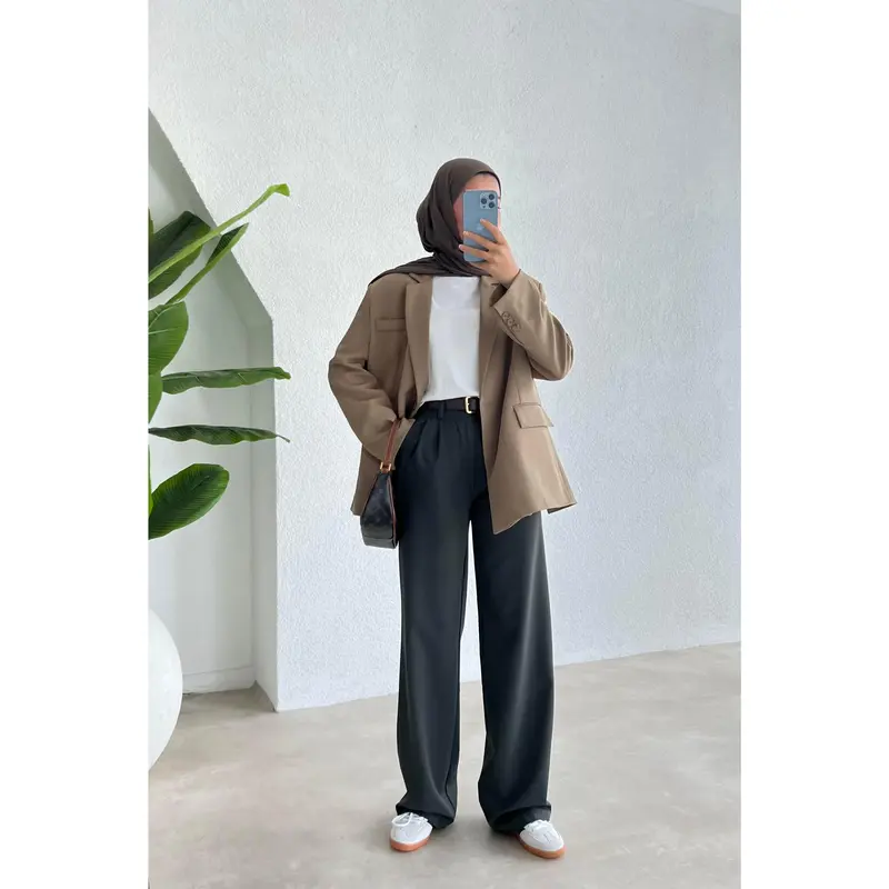 ALYA WIDE-LEG HIGH-WAIST TROUSERS | GREY 0