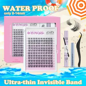 uCoolMe Lashes Short Venus 8-14mmMIX With Invisible Band DIY Eyelash Extension Kit Bond and Seal Eyelash Glue and Lash Remover Beginner Friendly Individual Lashes Waterproof and Long lasting Makeup For Girl Cosmetics Super Natural Eyelashes Extensions