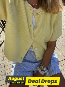 Women's Plain Button Cardigan, Casual Short Sleeve Knit Cardigan for Summer, Fashion Women's Knit Clothing for Daily Wear, Knitwear, Womenswear