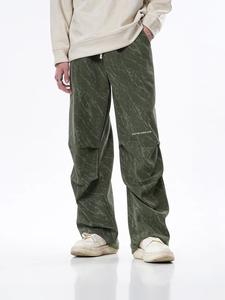 Men's Letter Print Corduroy Pants, Loose Casual Comfy Straight Leg Trousers for Spring & Fall, Fashion Men's Bottoms for Daily Wear, Beige