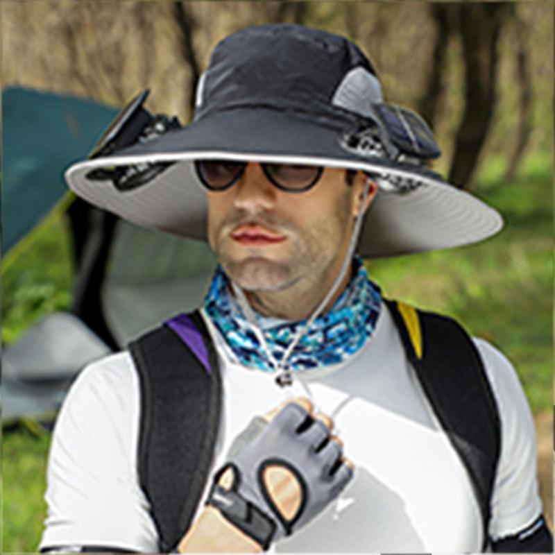 Father's Day Gift Swimming Cap Men's Outdoor Wide Brim Sun Hat with Solar Fan Wide Brim Solar Fan Outdoor Fishing Hat Solar USB Charging Desktop Sun Hat 6