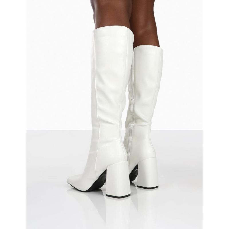 Apology White Pu Knee High Block Heel Boots 2