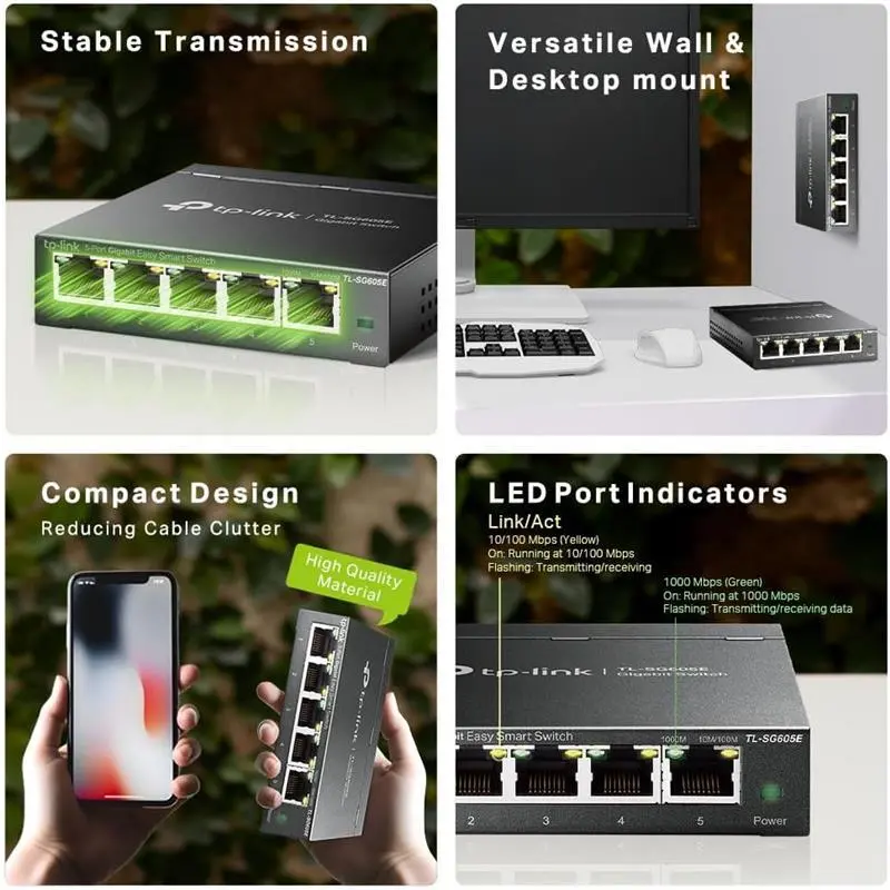 TL-SG605E 5 Port Gigabit Smart Switch, Network Switch, Power Saving, Plug & Play, Metal Case, Ethernet Switch, Ethernet Splitter, Centralized Cloud Management, Desktop or Wall Mount 7