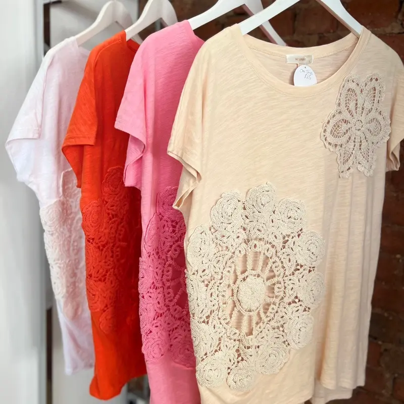 Crochet Flower T-Shirt for Women - Top Style - Womenswear