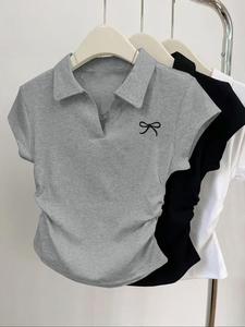 Women's Bow Print Tee, Casual Short Sleeve T-shirt for Daily Wear, Ladies Clothes for All Seasons, Top