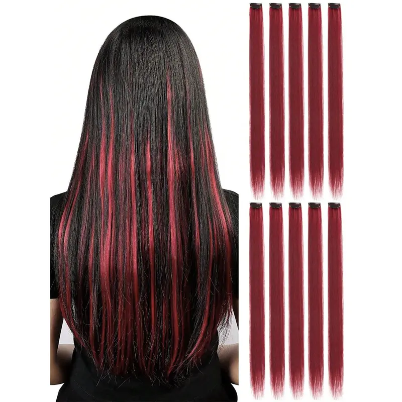 Hair Extensions 10 PCS Colored Clip In Hair Extensions 20 Inch Long Straight Hairpieces Clip In Synthetic, Halloween Cosplay Dress Up Fashion 684419 1