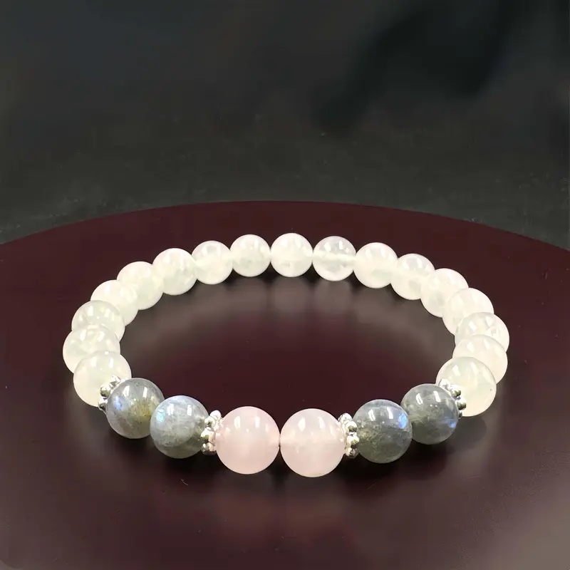 1pc White Crystal Pink Crystal Gray Moonstone Bracelet Adjustable Elastic Line Bracelet Wealth and 7