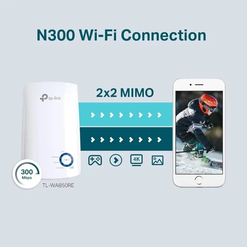 TP-Link TL-WA850RE N300 Universal Wifi Range Extender - Broadband/Wi-Fi Extender UK Plug 2