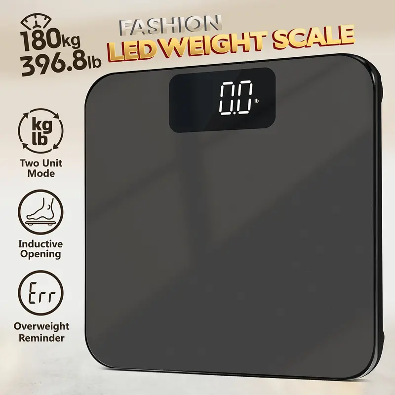 Digital Bathroom Body Scale | High-Precision, Sleek Black Design | Accurate to 45.36 g | LED Display | Battery-Powered (AAA Not Included) | Modern Minimalist Style for Home Use 1