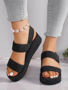 Women's Fashionable Plain Color Platform Sandals, Casual Comfortable Slingback Sandals for Summer, Female All-match Round Toe Sandals for Daily Wear, Walking Shoes