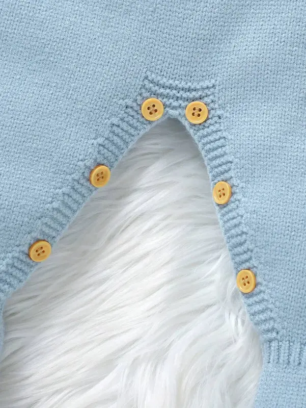 1pc Light Blue Diamond-Shaped Knitted Footed Jumpsuit With Long Sleeves For Toddler Boys, Spring/Autumn/Winter Baby 3