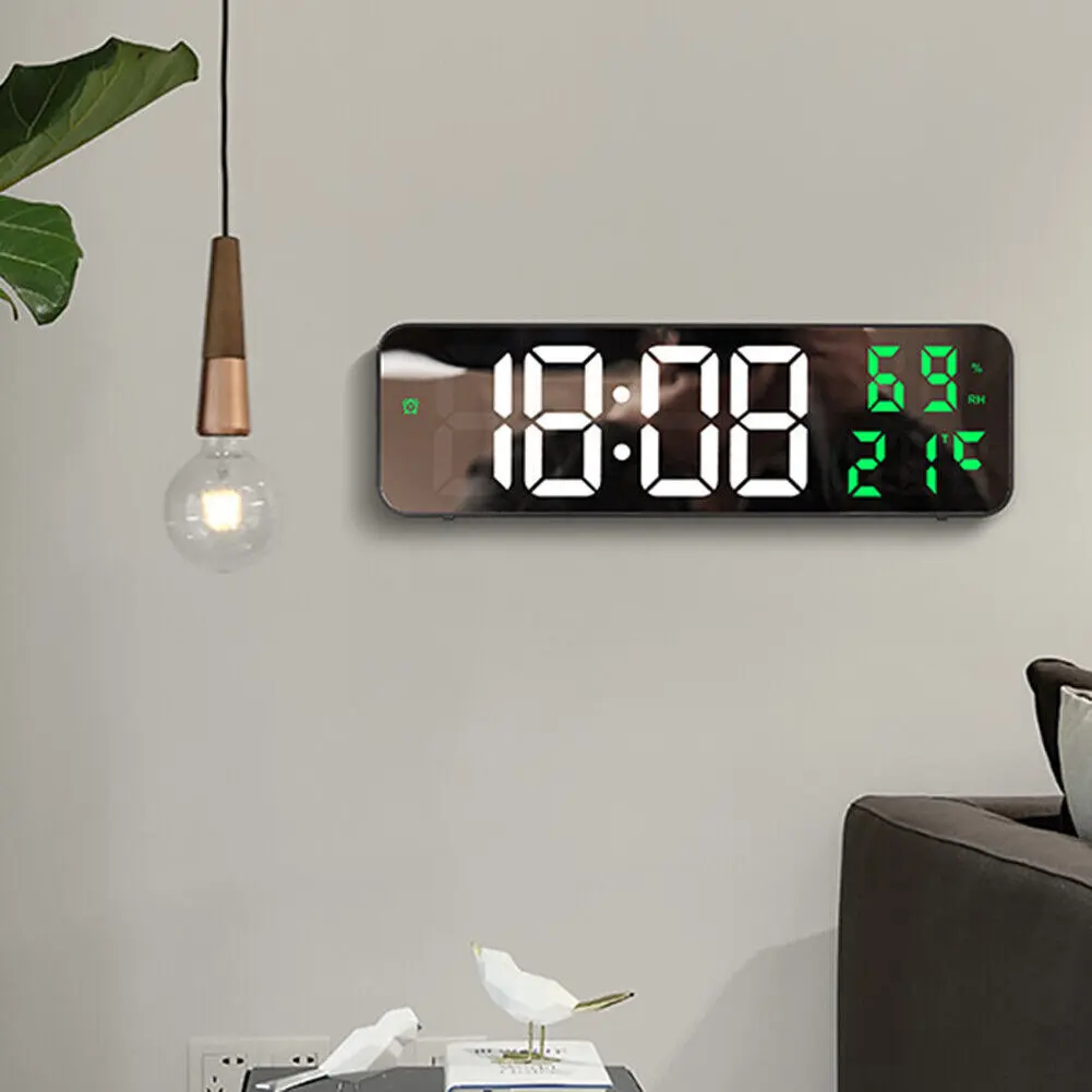 LED Digital Wall Clock Wall Time Temperature Humidity Display Electronic Display