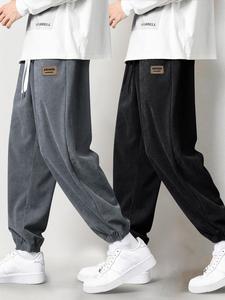 Men's Letter Patched Corduroy Pants, Casual Comfy Trousers for Fall & Winter, Men's Bottoms for Daily Wear