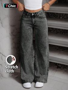 Women's Bow Embroidery Washed Distressed Button Fly High Waisted Design Denim Jeans, Casual Fashion Stretchy Pocket Wide Leg Jeans for Daily Wear, Ladies Bottoms for All Seasons