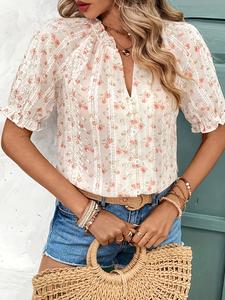 Women's Floral Print Shortsleeve Blouse, Bohemian Elegant Casual Puff Sleeve Top for Summer, Ladies Clothes for Daily Wear, Summer Tops, Womenswear, Boho Clothes Women, Clothes for Women, Shirts