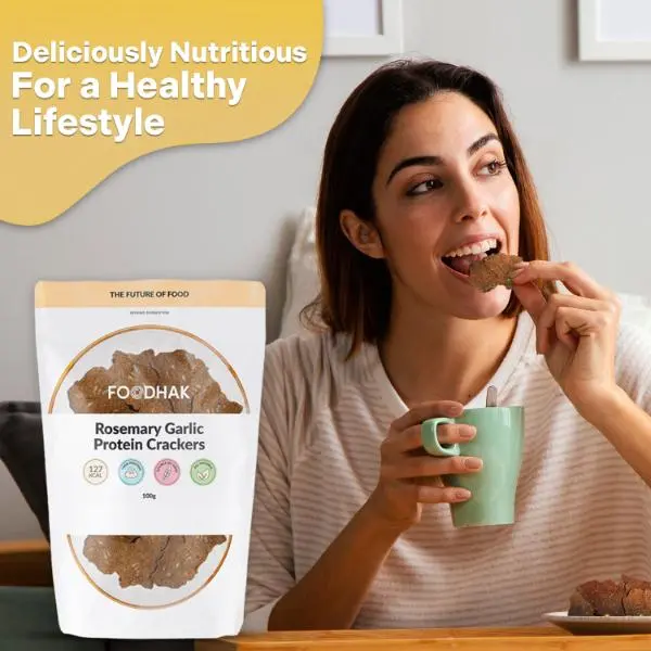 FOODHAK Rosemary and Garlic Protein Crackers (Pack of 1) 100g with Chia - Pumpkin, Flaxseed, and Sunflower Seeds - Plant-Based, High-Protein, Gluten-Free Healthy Snack, Oven-Baked, Resealable. 2