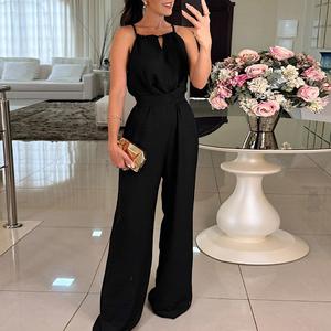 ChicMe Women's Halter Sleeveless Lace-up Jumpsuit Casual Waist Ruched Loose Fit Romper