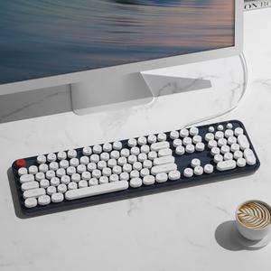 USB-C Wired Keyboard, Ergonomic Wired Keyboard with Round Keys, Durable Easy to Use Desktop Keyboard for Home Office Work