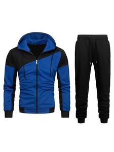 Two-Piece Set Men's Colorblock Zip Up Two-piece Set, Regular Fit Long Sleeve Hoodie & Drawstring Waist Sweatpants, Casual Fashion Cozy Men Outfits for Fall & Winter
