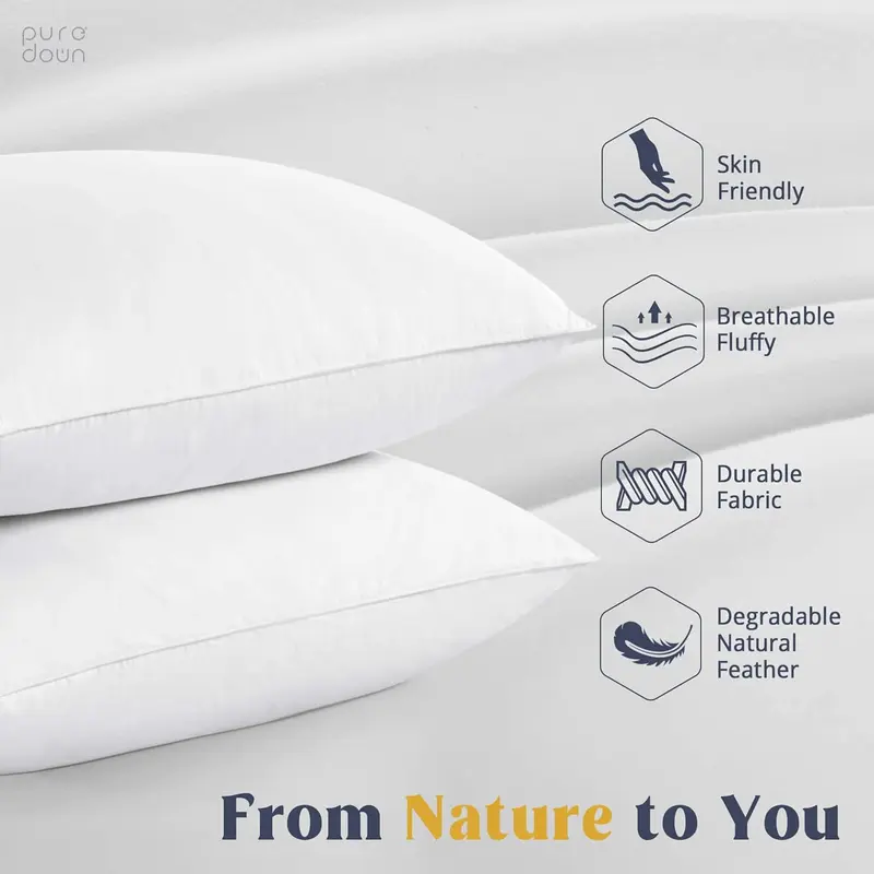 Premium Duck Feather & Down Pillows - Super Comfort for Restful Sleep-Feather Pillows Hypoallergenic, Breathable & Anti Dust Mite-2 Duck Feather Pillows UK Standard Size(48x74cm) 3