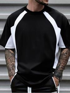 Men's Solid Color Contrast Trim Short Sleeve Tee, Loose Casual Comfy Round Neck T-shirt for Summer, Fashion Men's Top for Daily Wear