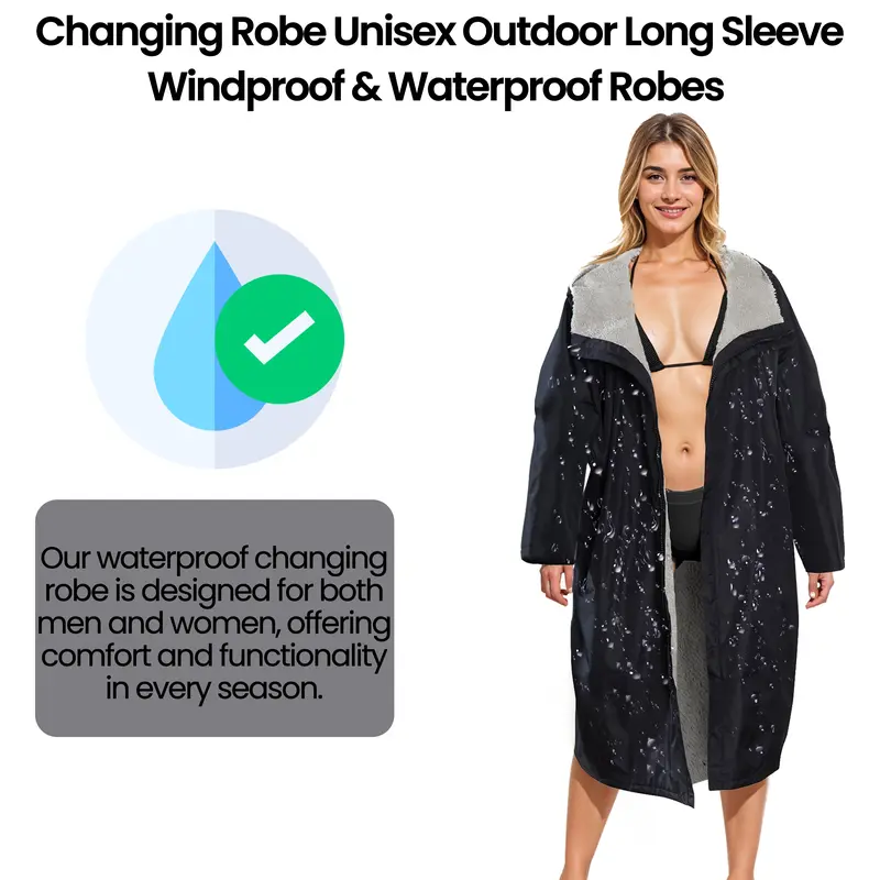Unisex Adults Waterproof Windproof Changing Robe Hooded Outdoor Coat for Beach Swimming Surfing Warm Fleece Lining by Heatwave Thermalwear 3