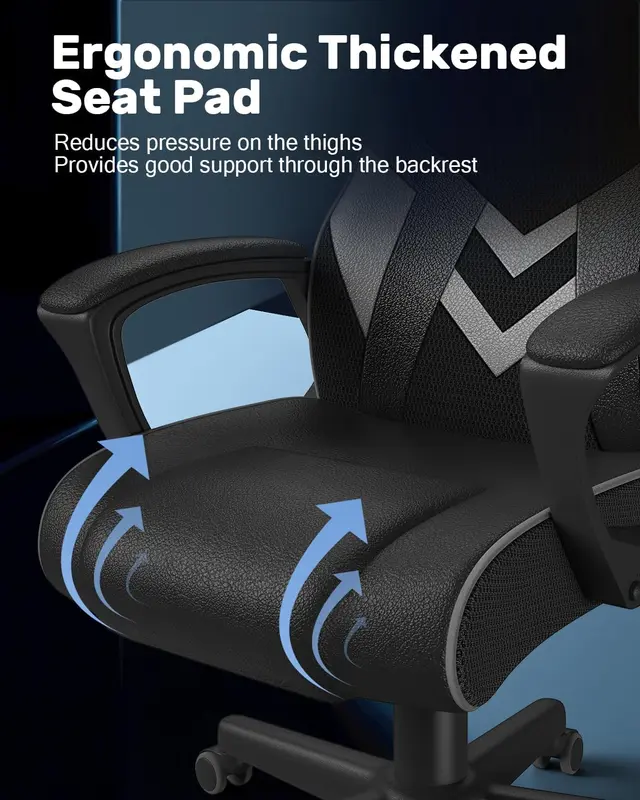 Gaming Chair, Office Desk Computer Chairs, Height Adjustable Reclining Video Game Seat with Headrest and Lumbar Support (Grey) 5